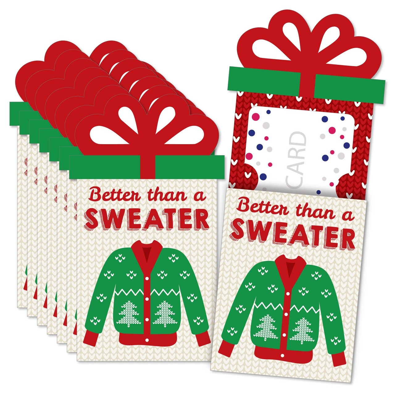 Big Dot of Happiness Ugly Sweater - Holiday and Christmas Party Money and Gift Card Sleeves - Nifty Gifty Card Holders - 8 Ct